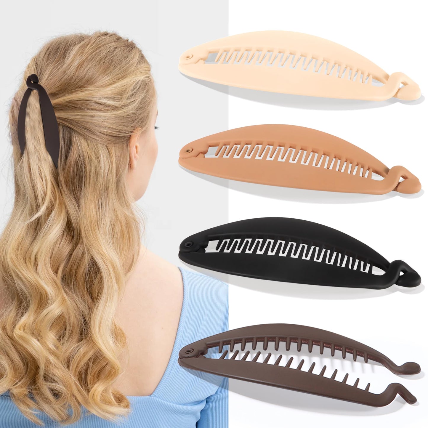 Gift4U Banana Hair Clip, 4 PCS Large Banana Clips for Women, Flexible Hair Clips for Thick Hair, Classic Hair Comb for Any Occas