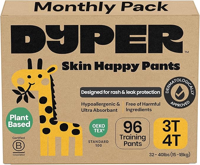 DYPER Toddler Training Pants 3T-4T for Boys & Girls Hypoallergenic, Unscented, Plant-Based & Perfect for Sensitive Skin, L...
