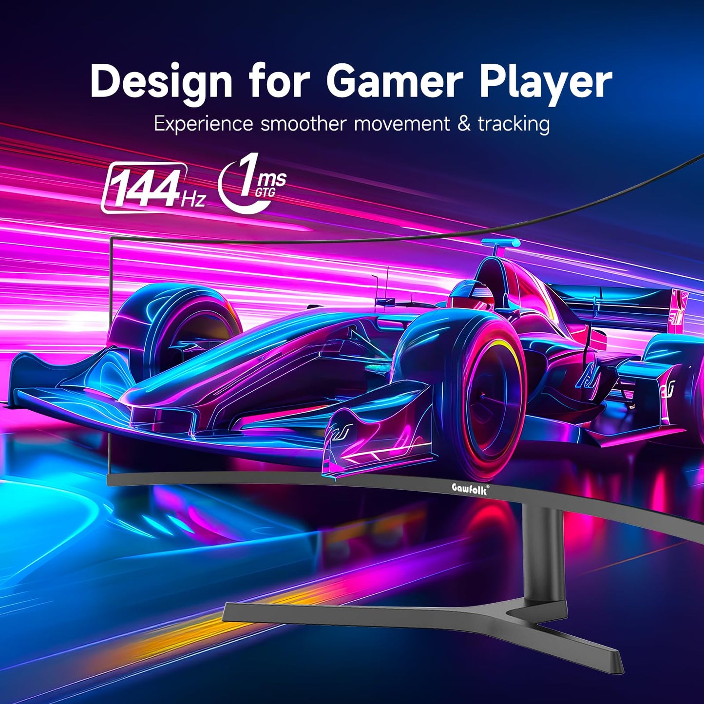 Gawfolk 37.5 Inch Gaming Monitor 3840 * 1600p 144Hz PC Monitor with AMD FreeSync, Flicker-Free, 2X HDMI 2.0, DP 1.4, Ultra-Thin Frameless Screen
