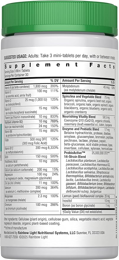 Rainbow Light 50+ Mini-Tablet Multivitamin, 90 Mini-Tablets