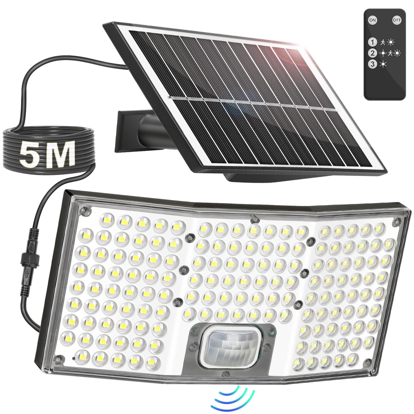 Tobusa Motion Sensor Solar Light - 4000Lm, 3 Modes, 6500K, Waterproof, Black, 1 Pack, Model Yc-Sw2881-1