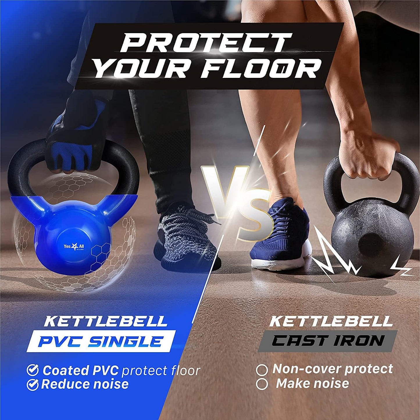 Yes4All Kettlebell, 10 lb Vinyl Coated Cast Iron Strength Training Kettlebells for Home Gym Exercises, Heavy Weights Gym, Fitness, Full Body Workout Equipment, Push up, Grip, Strength Training - Blue