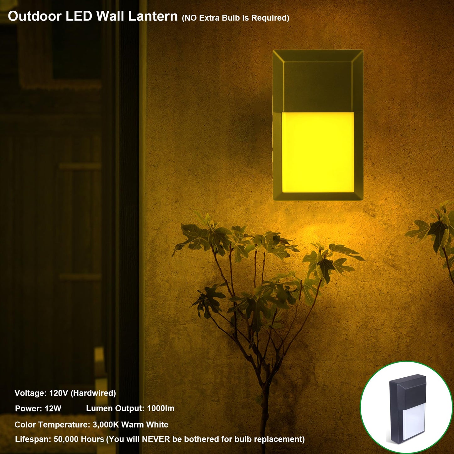 Lit-Path Outdoor Led Wall Lantern  Wall Sconce Lights Porch Lighting Fixture  12W 1000 Lumens  Aluminum Housing Plus Pc  3000K Black Finish  1-Pack