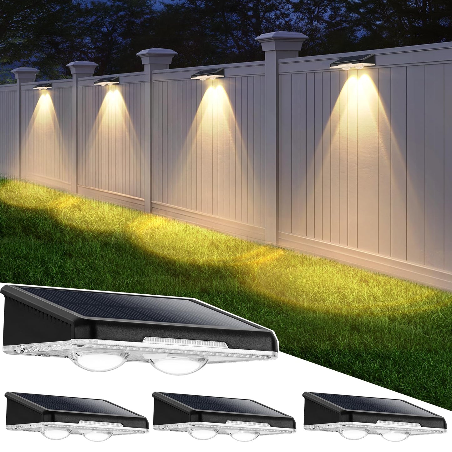 Solar Lights Outdoor Waterproof 4-Pack  Backyard Led Fence Lighting Outside Solar Powered With 3 Modes (3000K/4500K/6500K) For Deck  Step  Stairs  Balcony  Yard  Patio  Walkway  Pathway  Railing