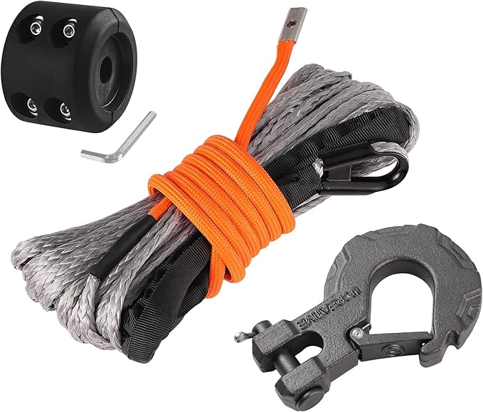 Ucreative 1/4 Inch x 50 Feet Synthetic Winch Rope 10,000LBs Line Cable with Reinforced Hook and Stopper for ATV UTV (Gray)