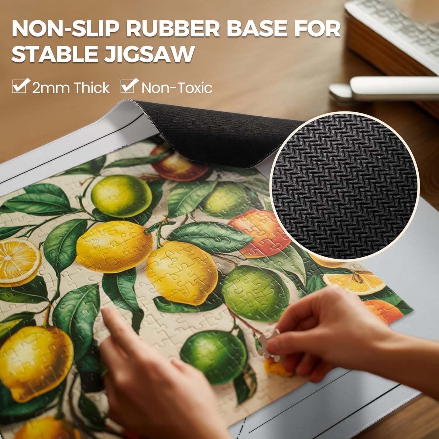 ropoda 1500 Pieces 46" x 26 "Puzzle Mat Roll Up, Puzzle Saver with 4 Large Sorting Trays & Travel Storage Bag, Portable Rollup Puzzles Keeper(Grey)