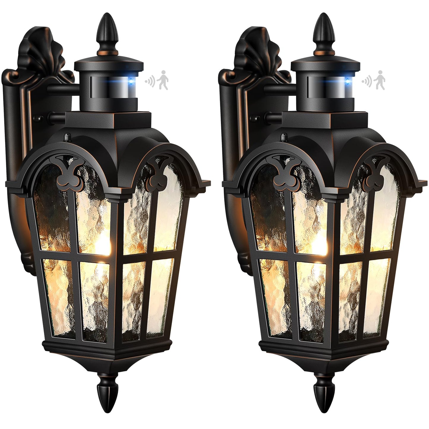 Vianis 2 Pack Motion Sensor Outdoor Lights  Outside Wall Lights Black With Gold Trim  Waterproof Dusk To Dawn Outdoor Lighting  Exterior Light Fixtures For House Porch Entryway Front Door