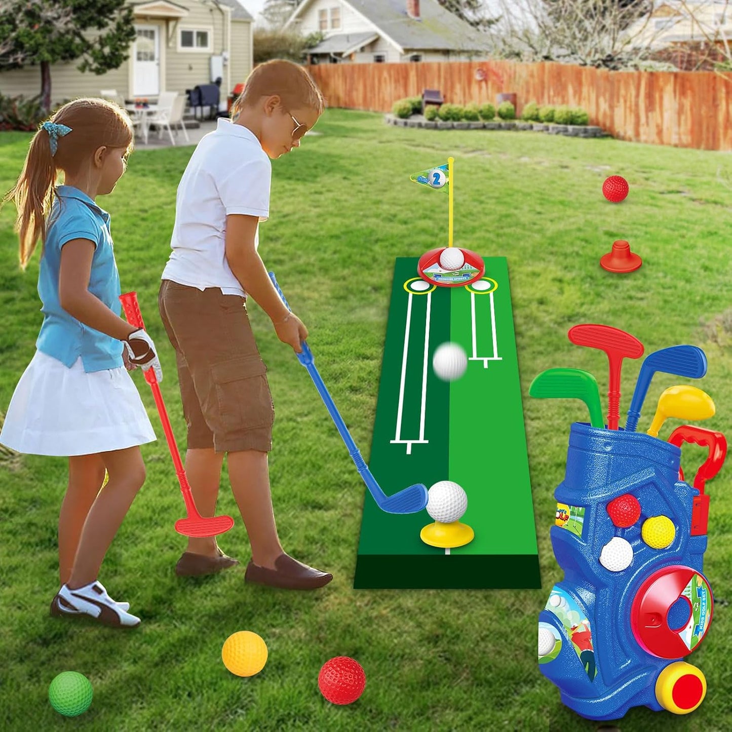 Letapapa Toddler Golf Set, Upgraded Kids Golf Clubs with Putting Mat, Toys for Boys 3 4 5+ Years Old, Indoor Outdoor Sports Golf Toys with 4 Clubs, 8 Balls, 2 Practice Holes, Shoulder Strap, 20 PCS