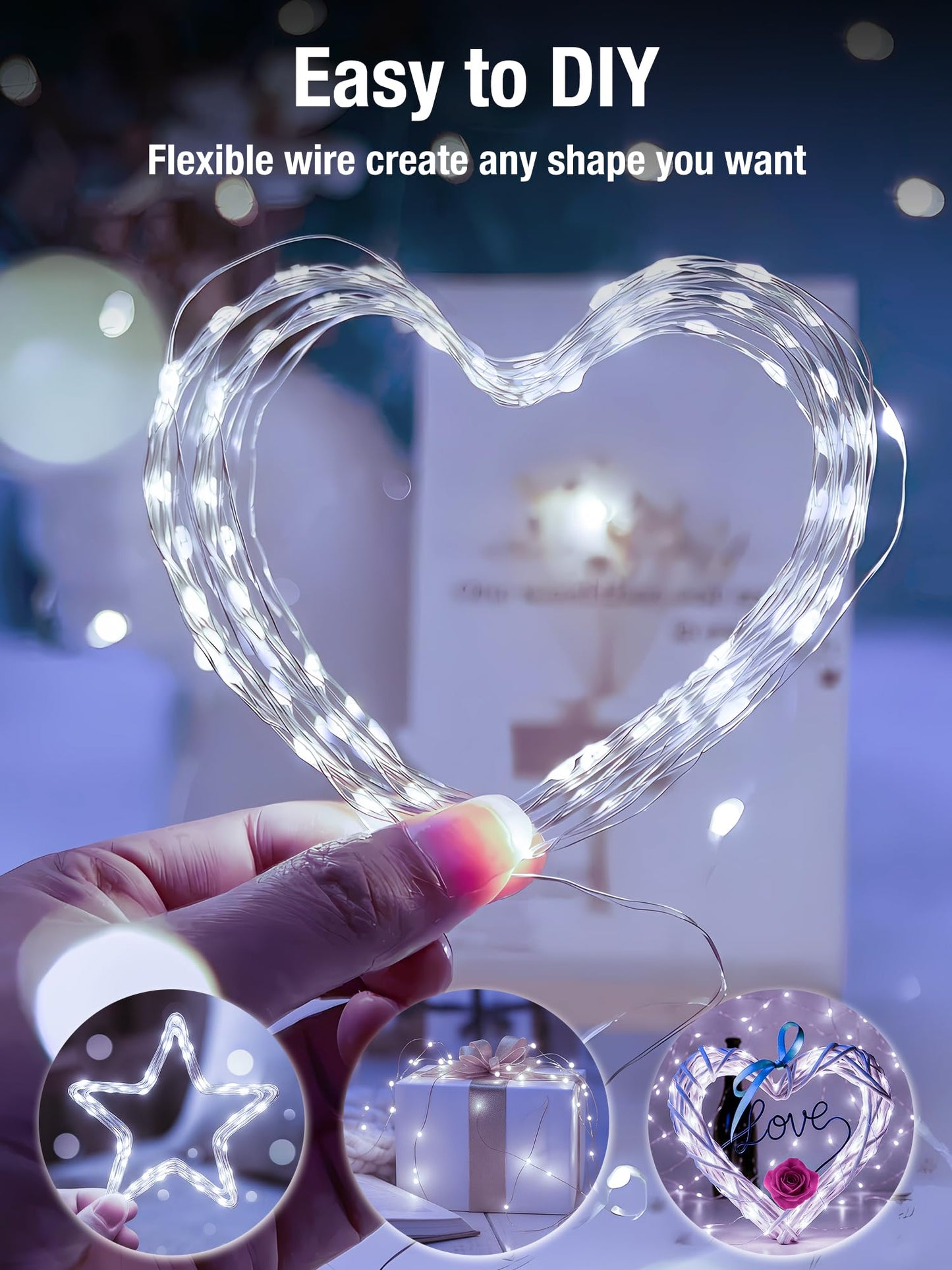 Btfarm Fairy Lights 50 Led String Lights, 16.4 Ft, Battery Operated, Timer, Waterproof, Cool White For Home, Party, Wedding Decor