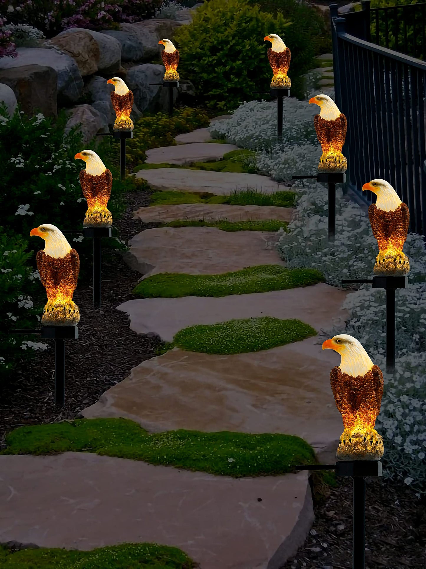 Chuangfeng Eagle Solar Stake Light - Decorative Metal Garden Figurine, 2-Pack, Eagle Design For Lawn, Patio, Yard Decor