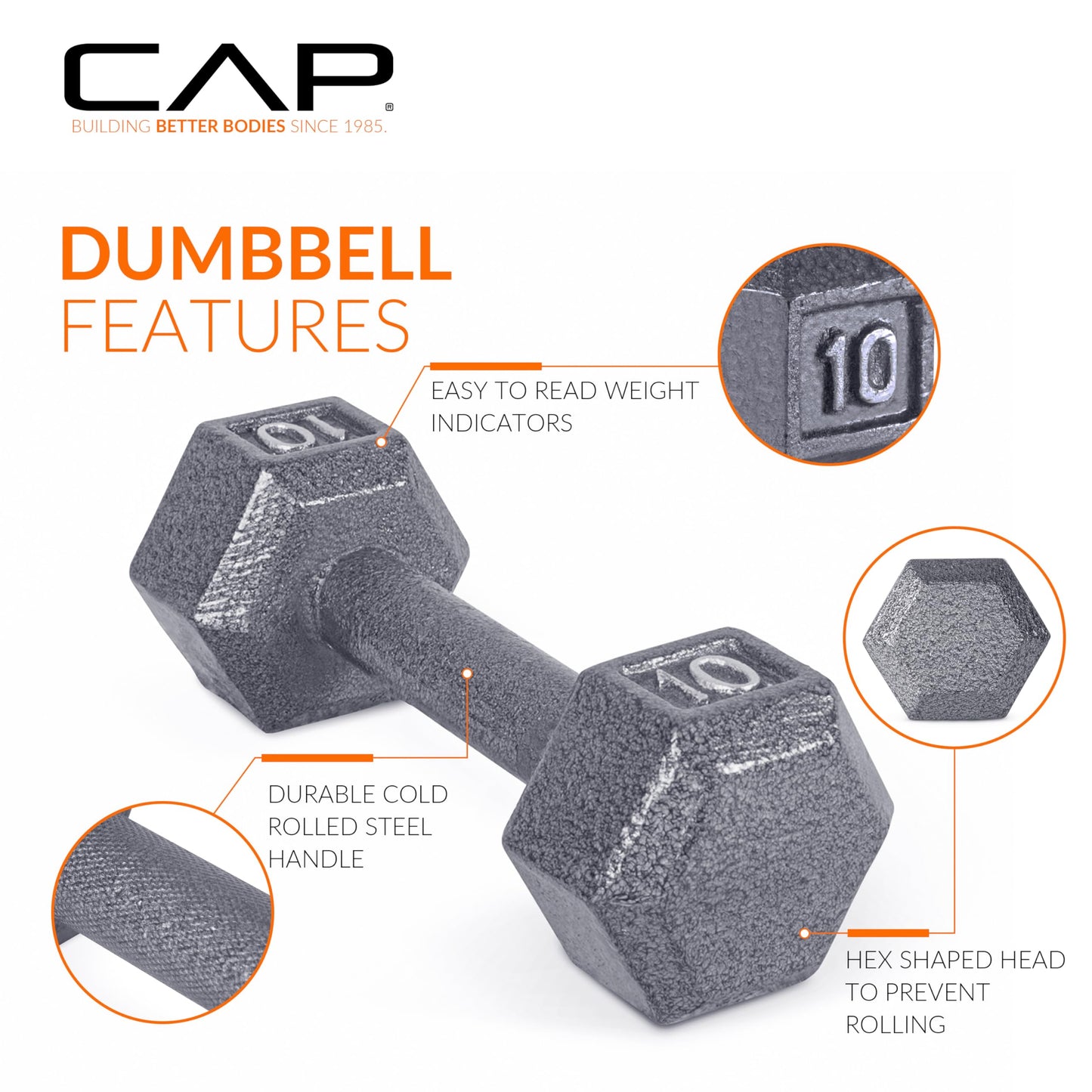 CAP Barbell Cast Iron HexDumbbell, Single, 20 lb