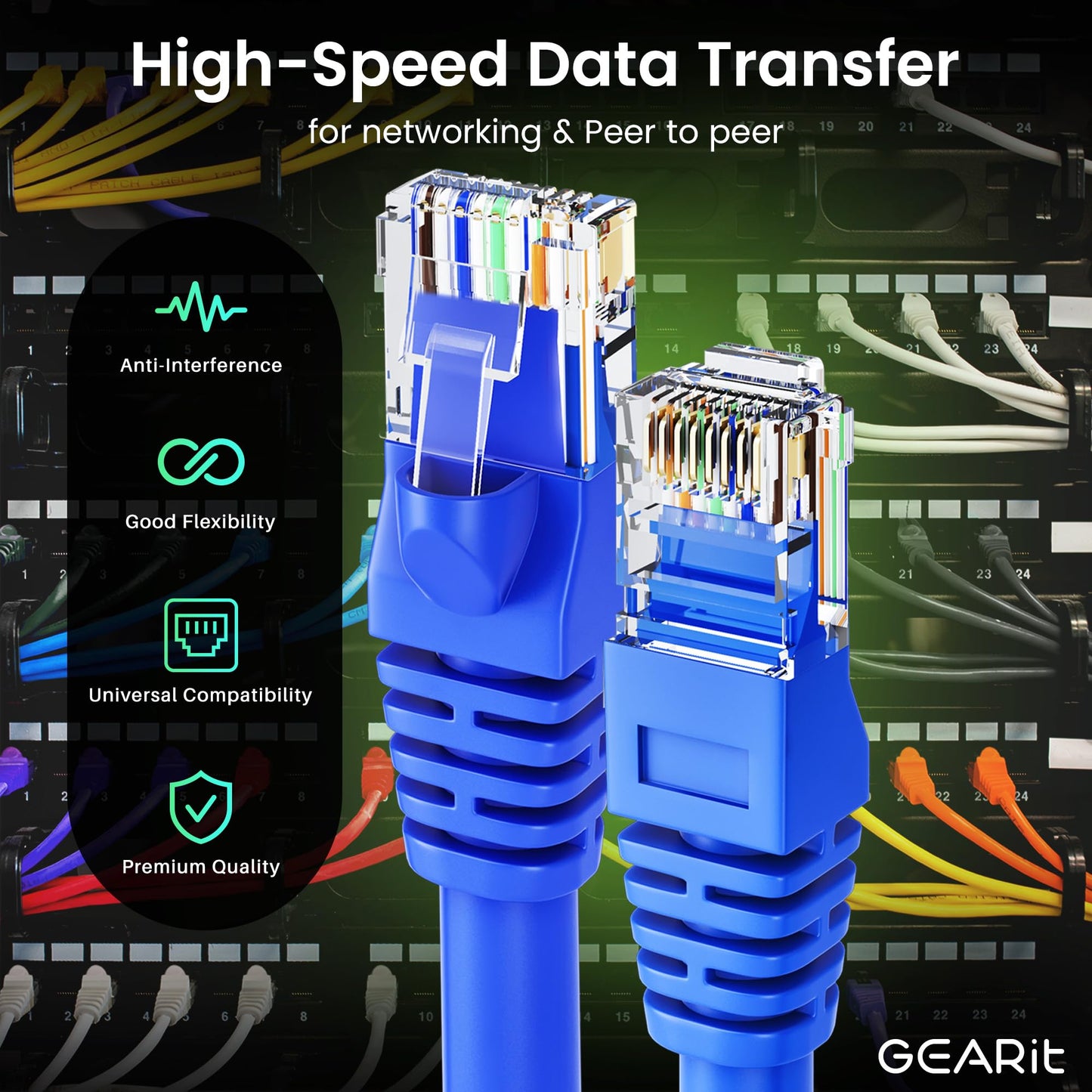 Gearit Cat 6 Ethernet Cable Pack - 5-Pack 6 Ft Cat6 Ethernet Patch Cables | Rj45 Network Patch Cable, 10 Gbps Snagless Gold-Plat