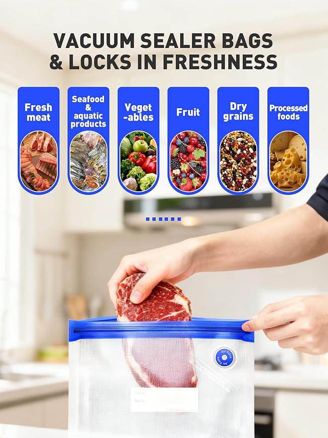 30 Pcs Reusable Vacuum Sealer Bags for Food, 2 Size BPA-Free Vacuum Storage Bags with Sealing Clips & Leak-Proof Design for Sous Vide Cooking, Freezer, Microwave Heating