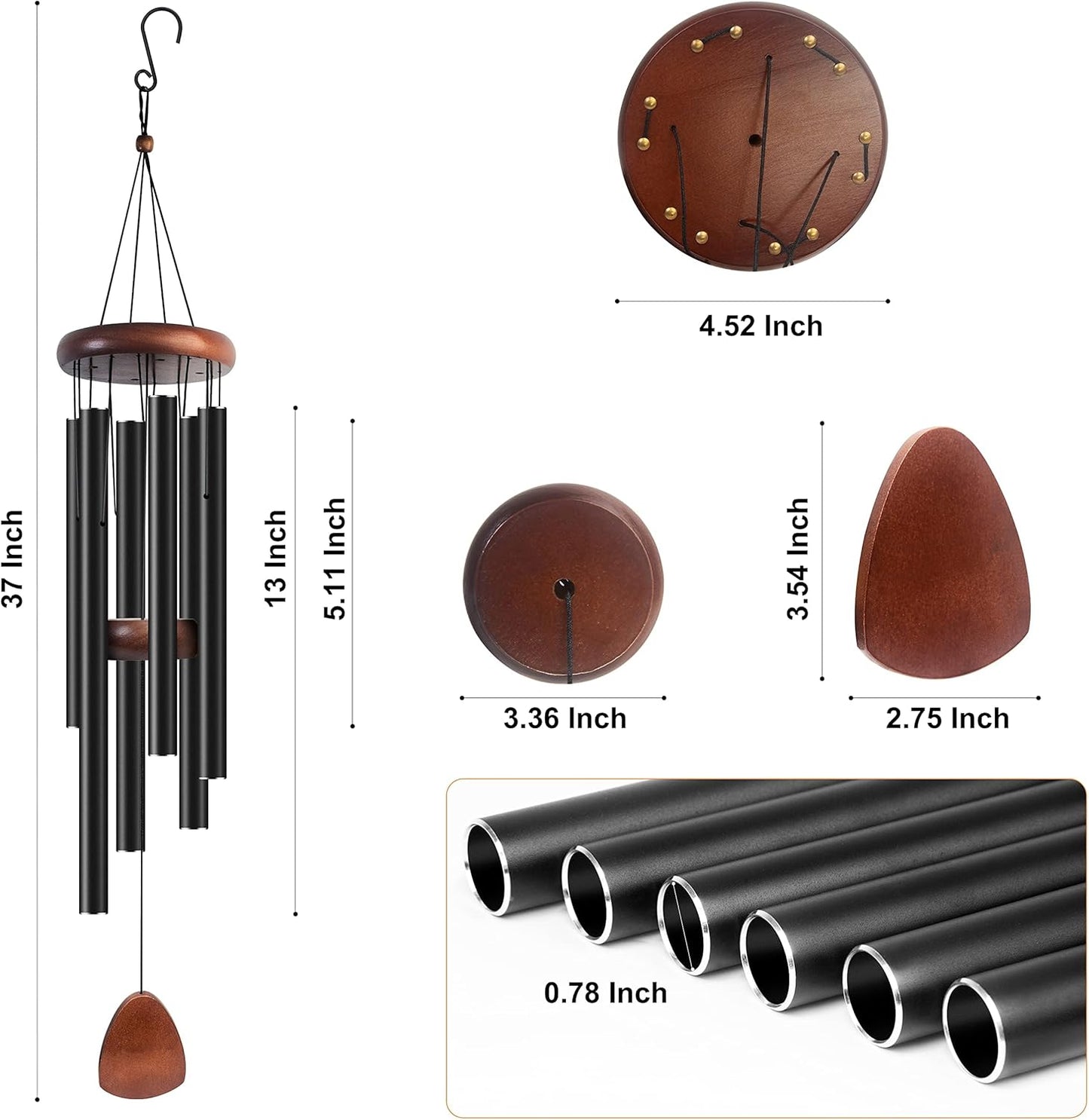 Large Aluminium Wind Chimes 37" Inches to Create a Zen Atmosphere Suitable for Outdoor, Garden, Patio Decoration Wind Chimes with Wind Catcher Suitable as A Gift for Unisex(2 Pack Black)