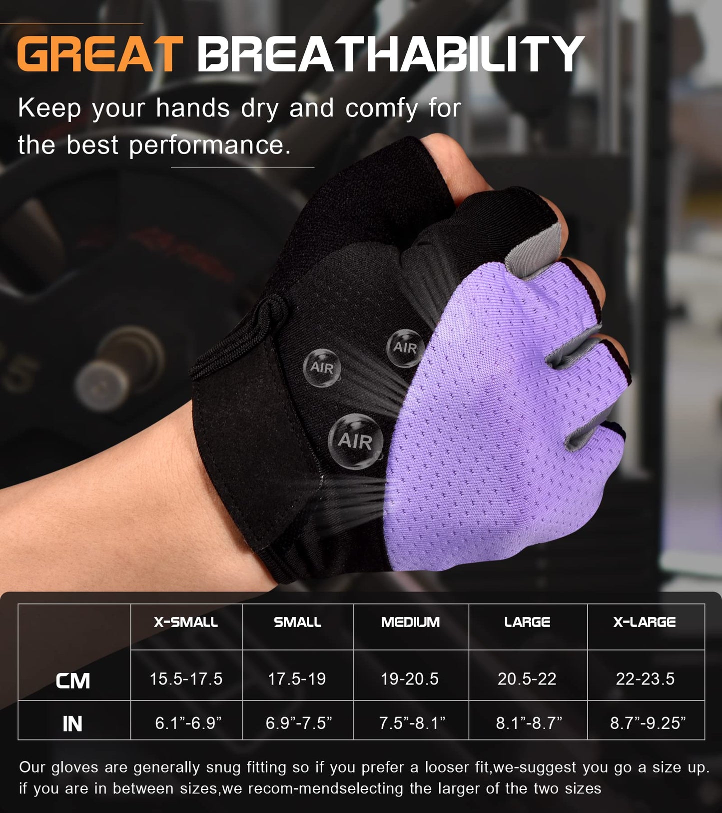 SUNNEX Gym Gloves for Women Workout Fingerless Weightlifting Lightweight Breathable Fitness Gloves Sports Training Lifting Weight Cycling Climbing Rowing Purple