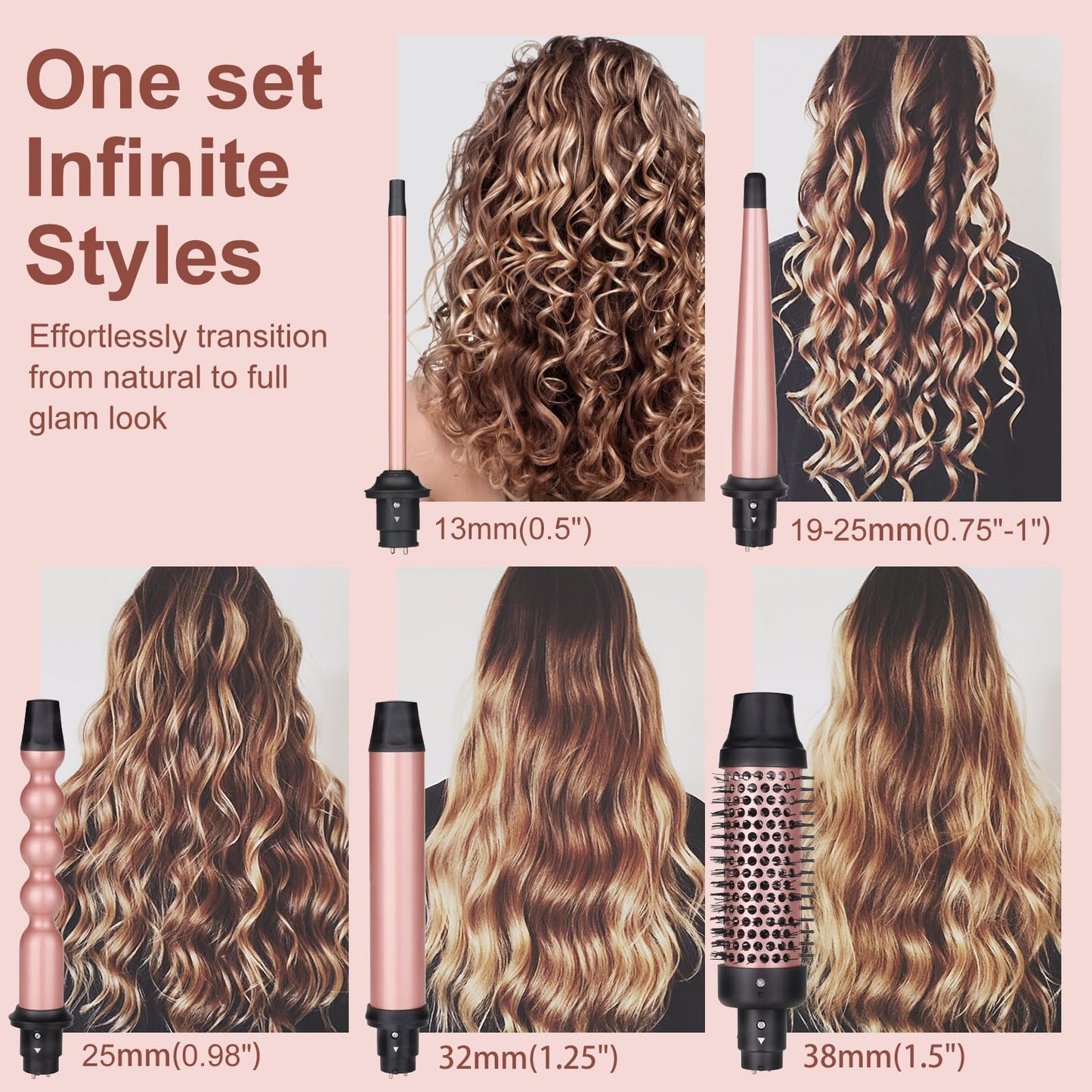 UNOBEY 5 in 1 Curling Iron Brush Set with Thermal Brush and 4 Interchangeable Ceramic Curling Wand(0.5   -1.25   ), Fast Heating