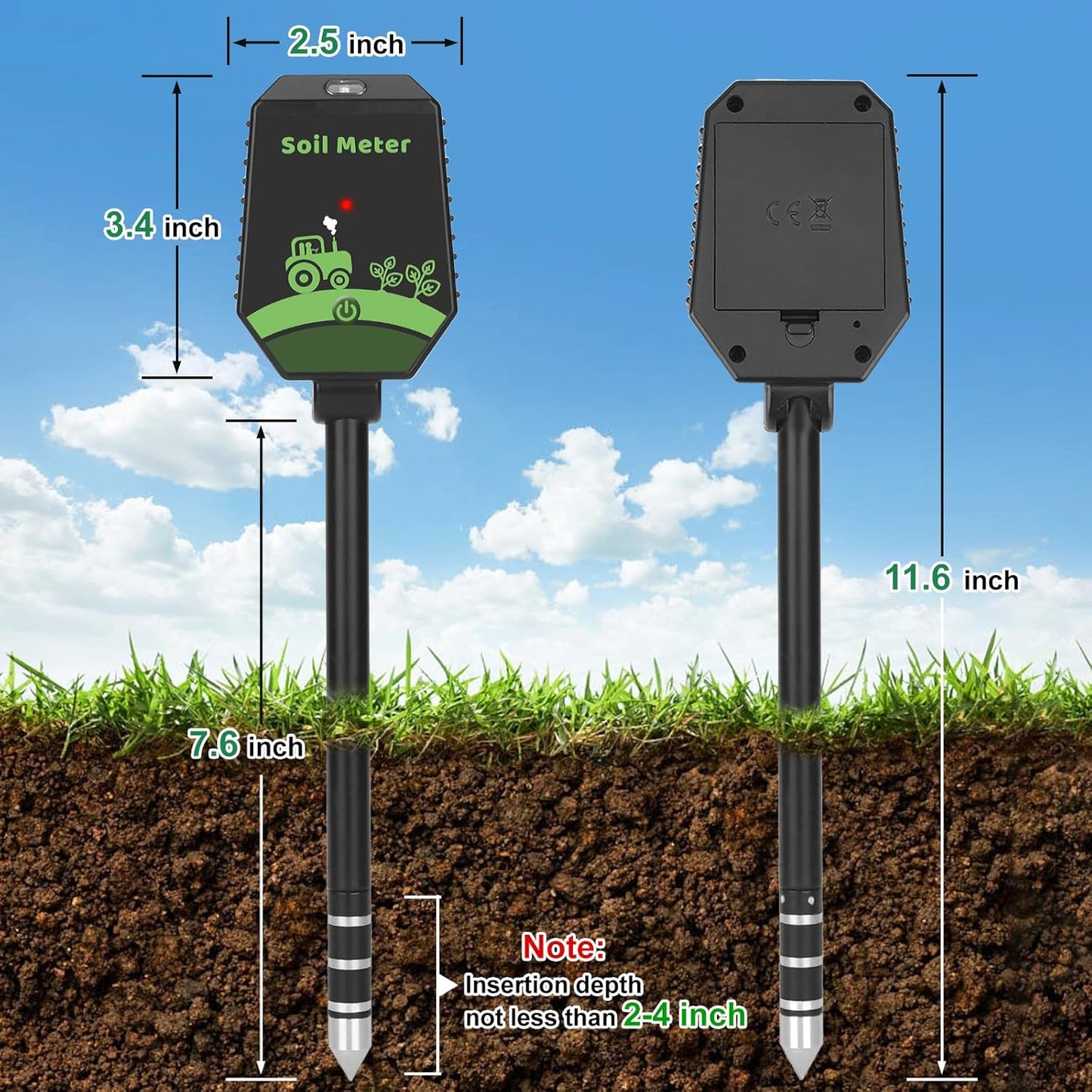 Smart Soil pH Tester Digital Soil Moisture Tester 8 in 1- pH, EC, Moisture, Fertility, Salinity, Sunlight, Humidity, Temperature Monitor Soil Test Kit for Garden, Lawn, Hydroponics