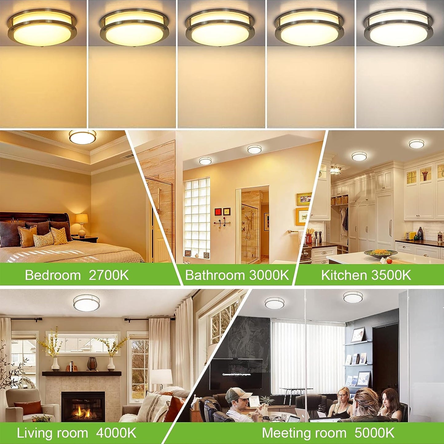 Hykolity 10 inch Flush Mount LED Ceiling Light, 17W 1100lm, Adjustable 2700K-5000K, Brushed Nickel, Model C10BNB-