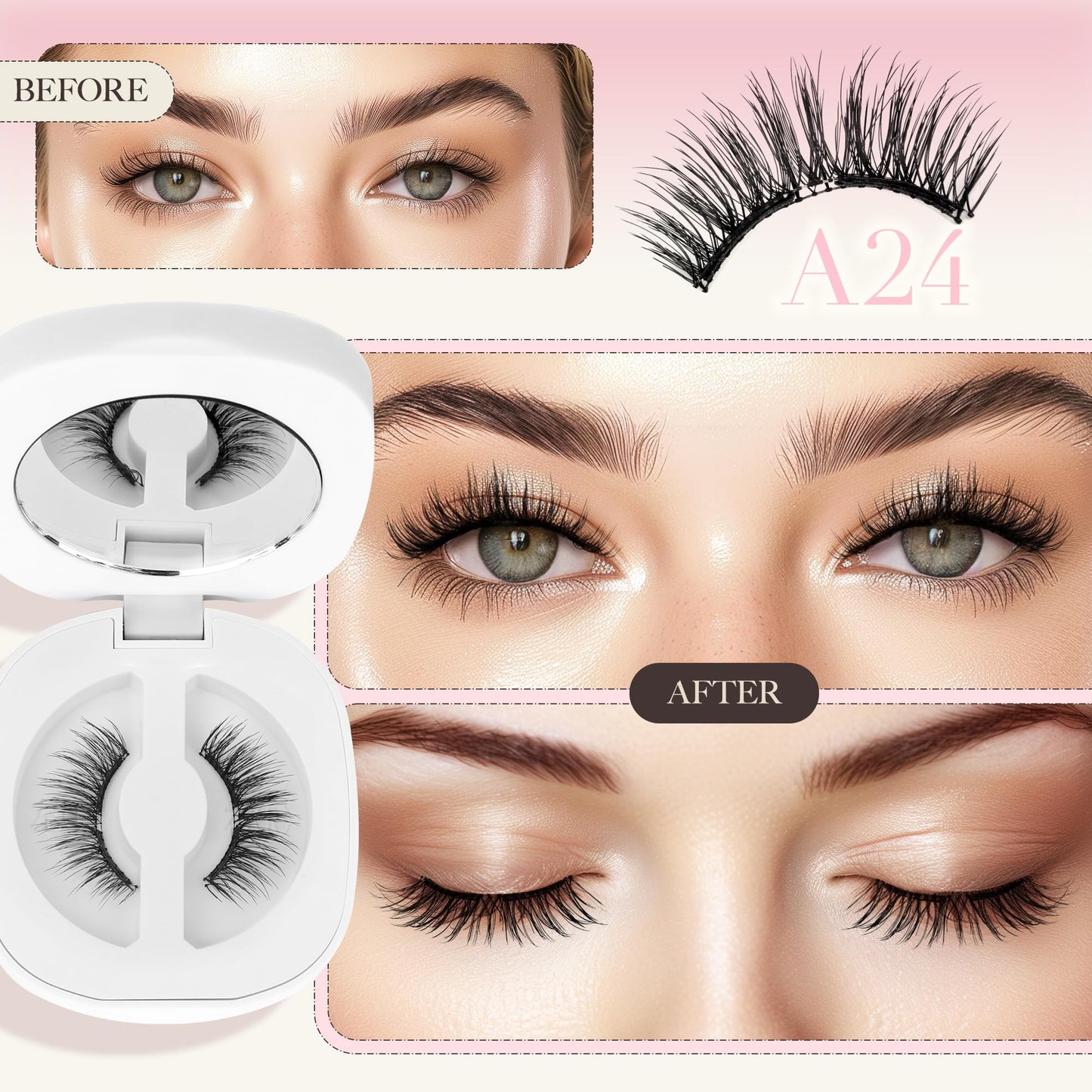 LASHVIEW Upgrade Magnetic Eyelashes with Applicator,Reusable Soft Magnetic Eyelashes Natural Look, No Glue Needed,Easy to Wear a