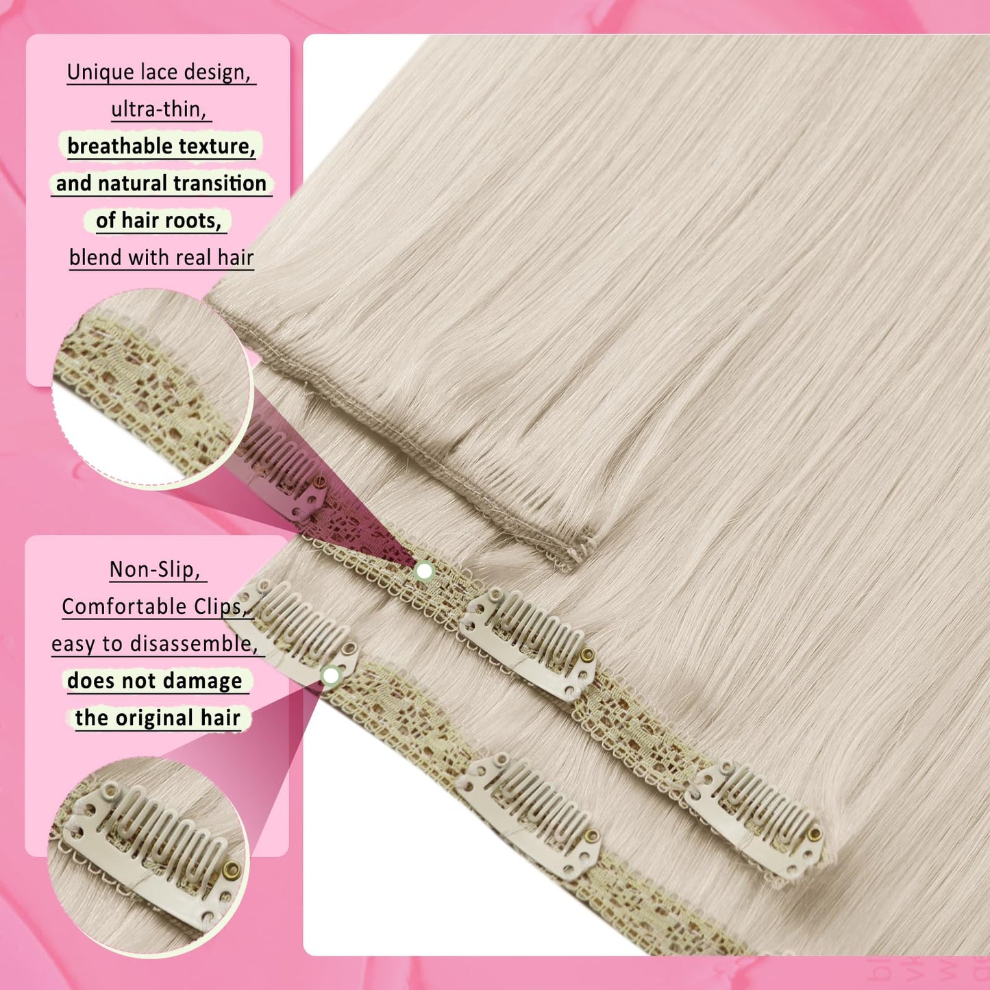 YoungSee 150G Clip in Hair Extensions Human Hair Platinum Blonde Human Hair Extensions Clip in Blonde Lace Real Human Hair Exten