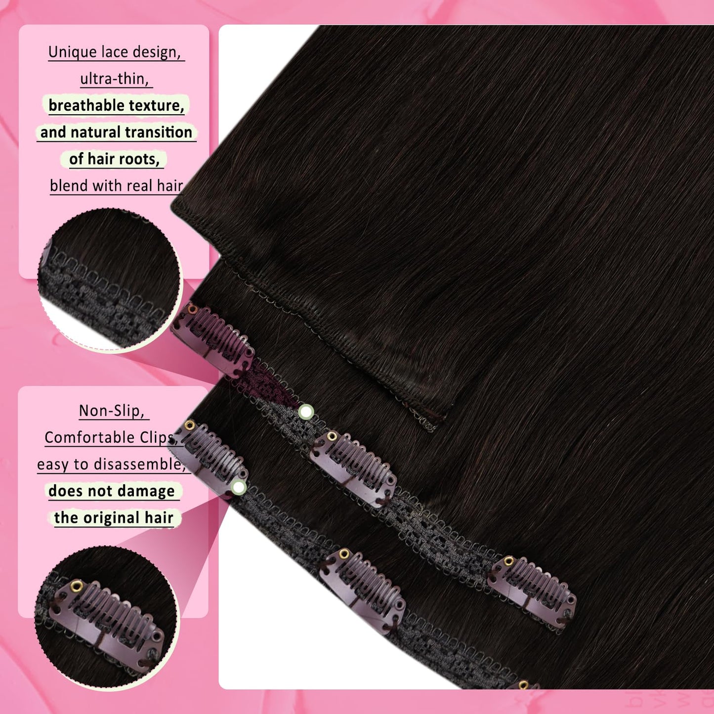 YoungSee 150G Clip in Human Hair Extension Brown Clip in Extensions Real Human Hair Darkest Brown Blendable for Natural Look 20I