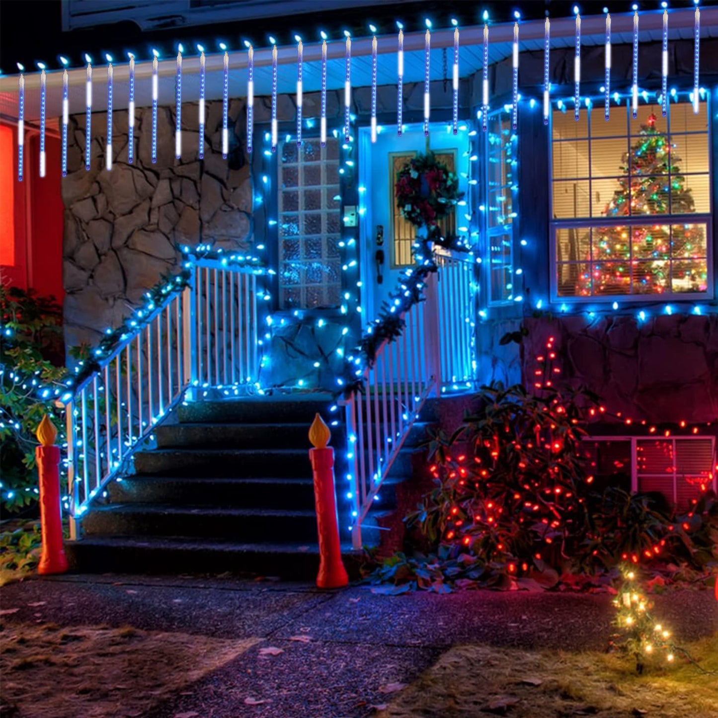 Ljlnion 12 Inch Meteor Shower Lights, 288 Led Blue Icicle Lights, Connectable Raindrop Decor For Christmas, Weddings, And Parties