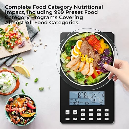 Nutrition Food Scale,5KG Digital Food Scale for Weight Loss,Prefect for Calculating Food Facts,Calorie Counting,Meal Prep,Fat,KCAL,Carbohydrates,Cholestero,with Food Grade Glass
