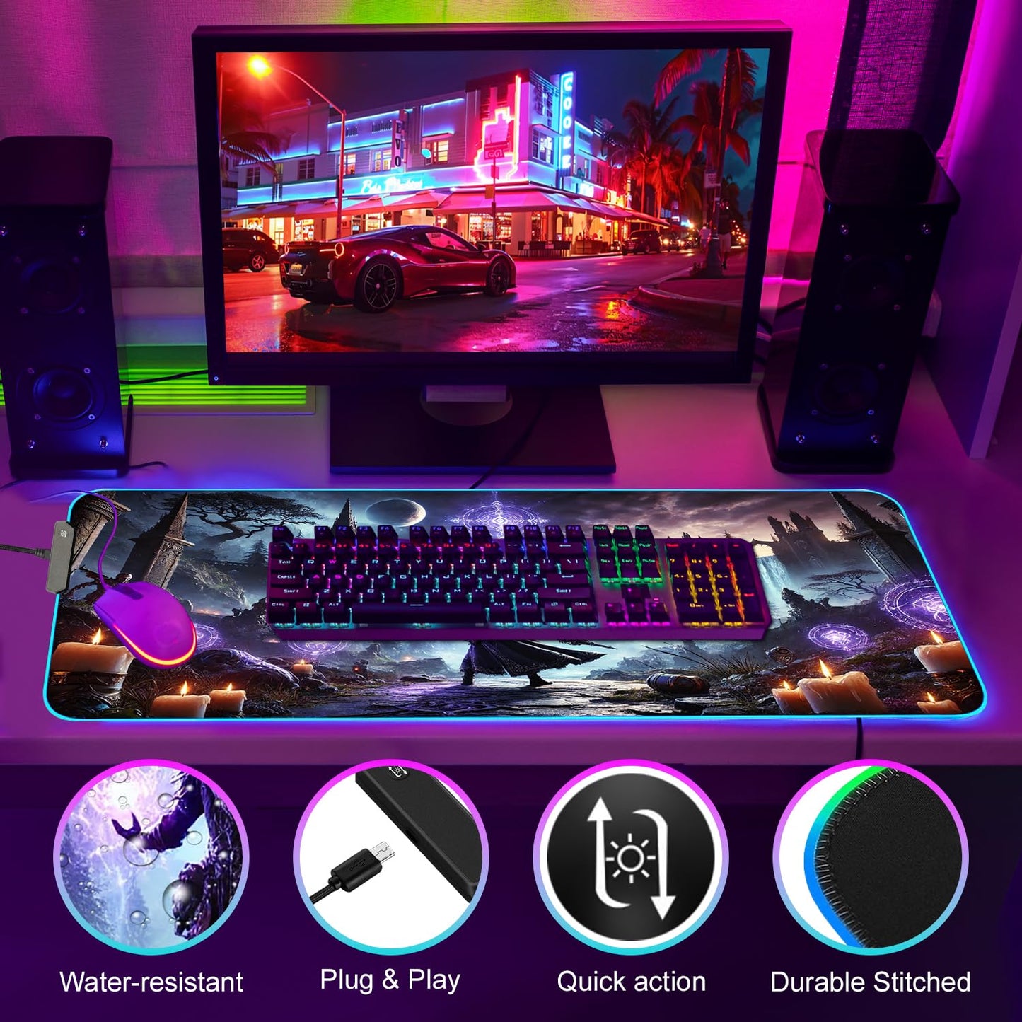 Nexus Elite Gaming Mouse Pad - Desk Mat Gaming Mouse Pad , Medium Extra Large Extended Big Long Huge XL XXL and XXXL RGB LED Light Mousepad For a Computer , PC Mats Mousepads Sorcerers Fate