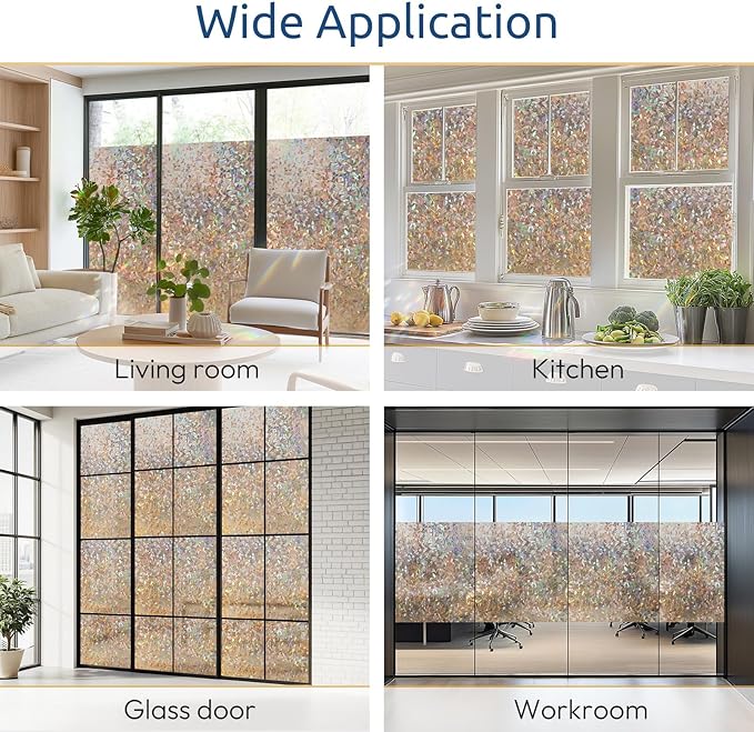 rabbitgoo Window Privacy Film Rainbow Film Decorative Window Sticker, 3D Static Stained Glass Cling Tint for Home Heat Control Non-Adhesive, Brown, 17.5 x 118.1 inches