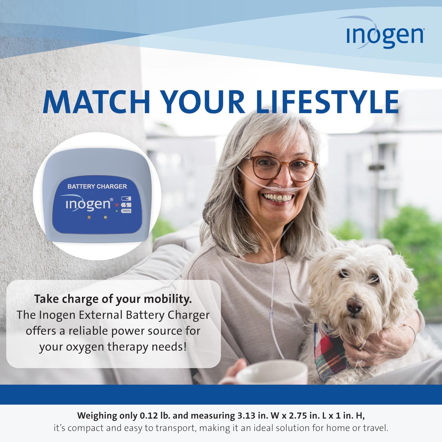 Inogen - External Battery Charger for Inogen One G5/Inogen Rove 6 - 0.12 lbs. and 3.13 in. W x 2.75 in. L x 1 in. H
