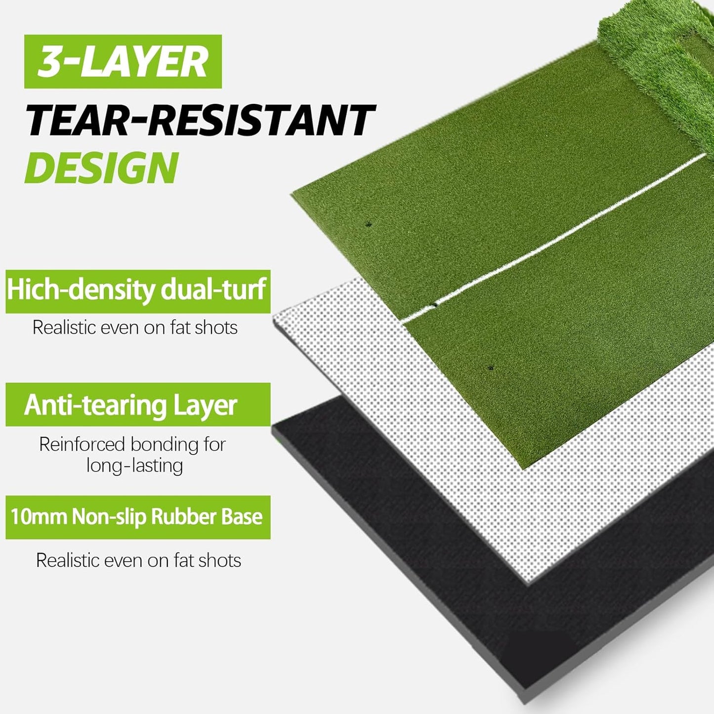 Dual-Turf Golf Mat with Ball Tray, 5x4FT 21mm/50mm Thickened Golf Hitting Mat for Indoor/Outdoor Practice, Turf Driving Range Mat for Golf Simulators and Chipping Swing Driving Training