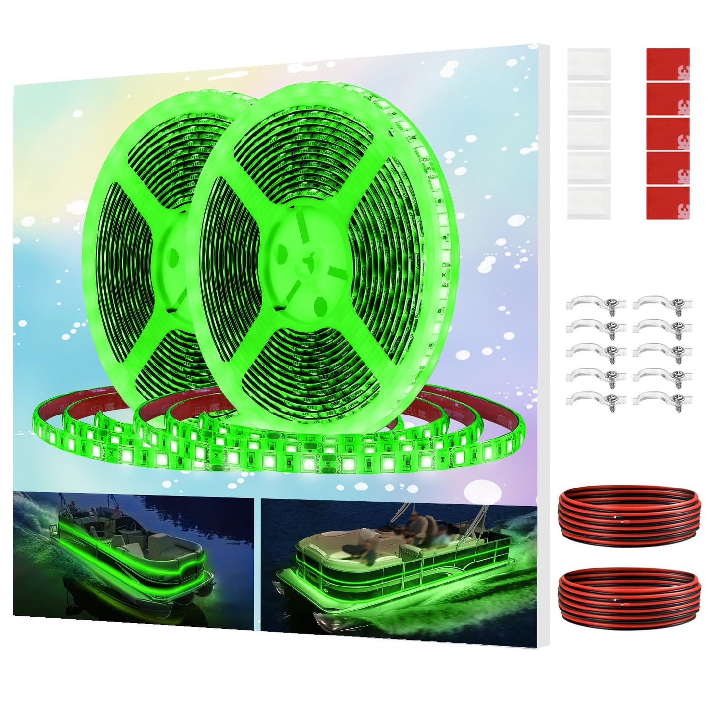 Vbakor Pontoon Boat Led Strip Lights  12V 32.8Ft Green Waterproof Marine Led Light Boat Interior Light  Boats Deck Hull  nel Lighting  Night Fishing Lights For Bass  Jon (No Battery)