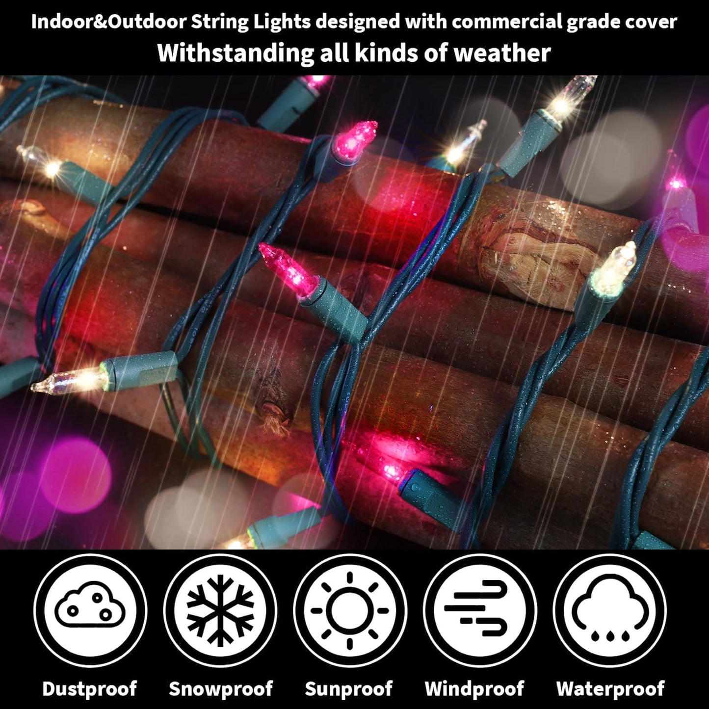 Lamphome Pink Clear Christmas ValentineS String Lights 100 Mini Incandescent Fairy Light Decor 20 Ft Green Wire Indoor & Outdoor Party Patio Bedroom  Xmas Tree Garland Easter Holiday Decoration