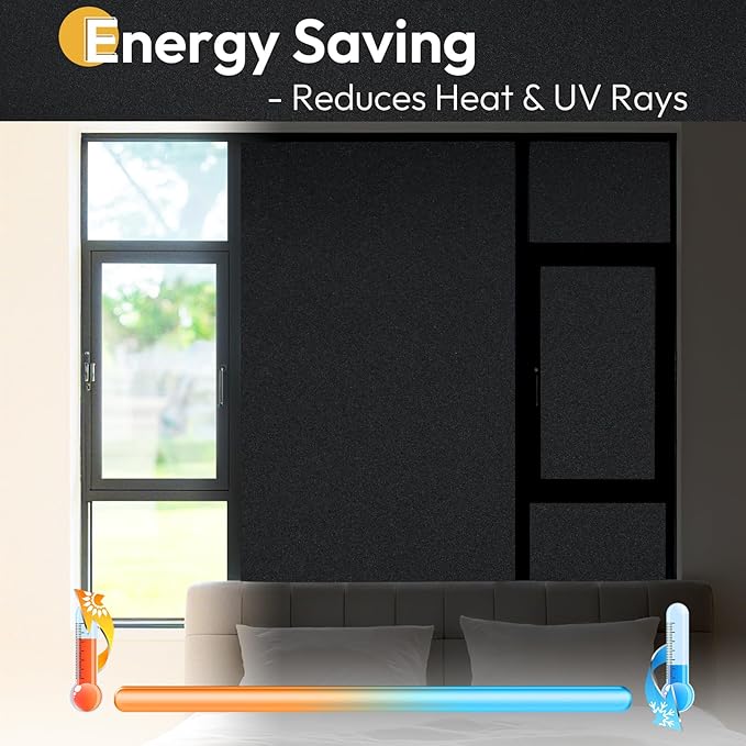 rabbitgoo Blackout Window Film 100% Light Blocking, Static Cling No Glue Easy Install, Removable Room Darkening Window Cover for Daytime Sleep, Bedroom, Nursery, Home Theater, 35.4 by 157.4 inch