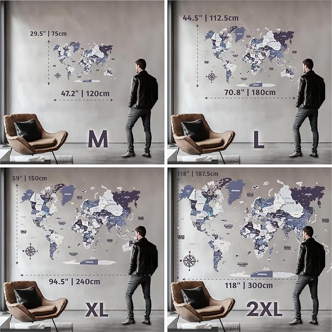 Colorfull Worlds 3D Wooden World Map Wall Art - Premium Multicolored World Travel Art for Wall Decor | Perfect for Home, Office & Kitchen - Ideal Housewarming Gift & Travel Tracker (Large, Nimbus)