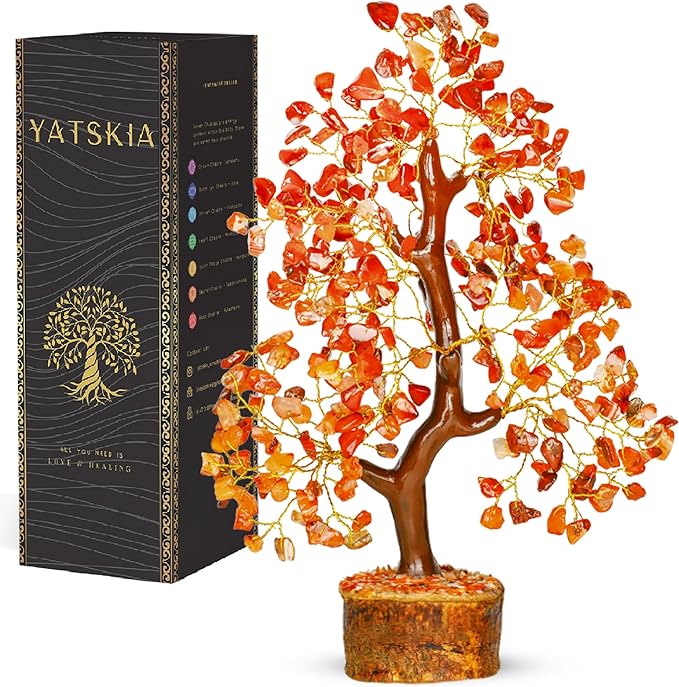 Carnelian Crystal - Gem Tree, Stone Tree, Crystal Money Tree, Spiritual Home Decor, Wealth Stones and Crystals, Crystal Tree for Positive Energy, Home Decor Gifts Money Tree Feng Shui