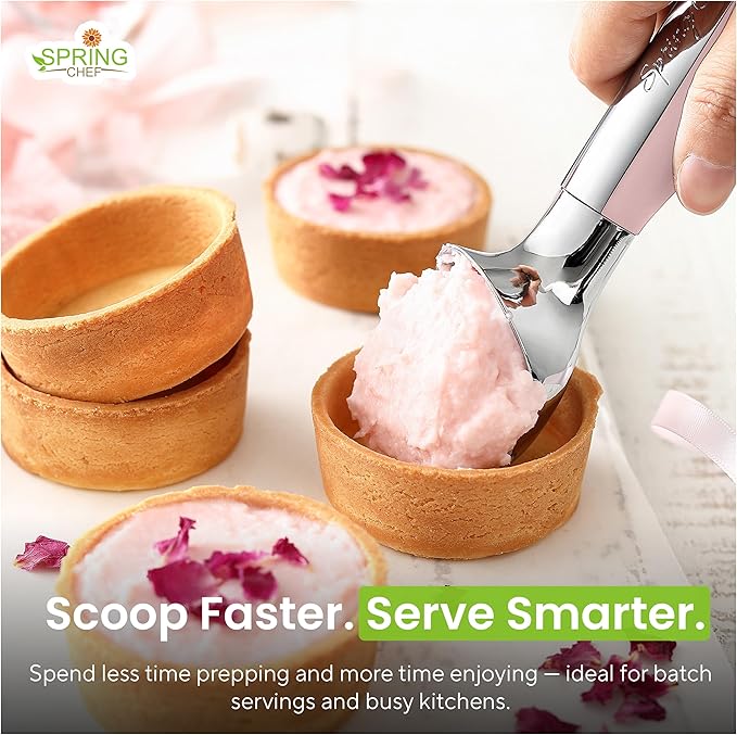 Spring Chef Heavy Duty Metal Ice Cream Scoop - Dishwasher Safe Ice Cream Scooper, Commercial Icecream Scoop Spade, Professional Kitchen Tool for Gelato, Melon, Sundae, Cookie Spoon - Pink Lemonade