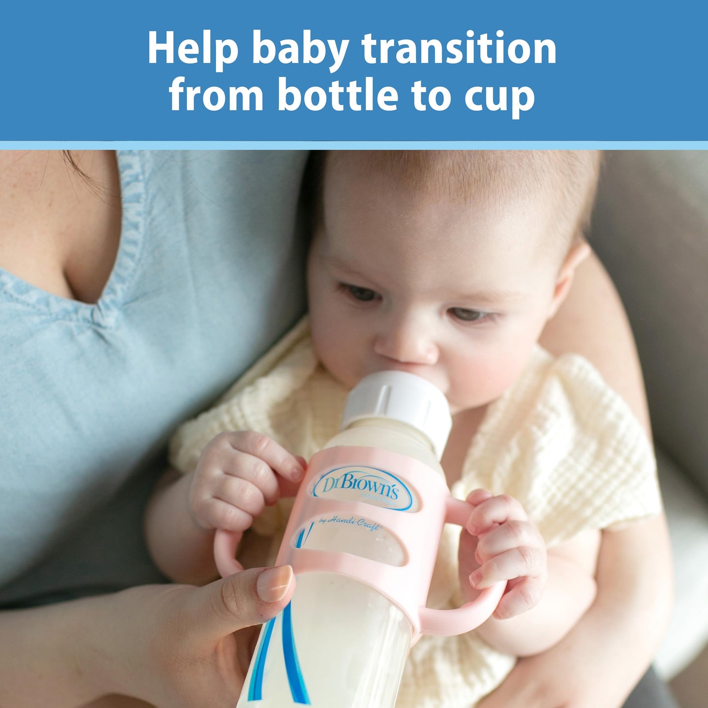 Dr. Brown's Milestones Narrow Sippy Spout Bottle with 100% Silicone Handles, Easy-Grip Handles with Soft Sippy Spout, 8oz/250mL, Light-Pink & Ecru, 2-Pack, 6m+