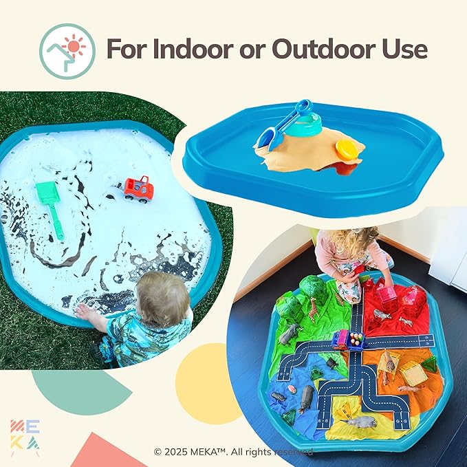 MEKA Tuff Tray for Sensory Play, Sensory Tray for Kids, Toddler Water Table, Tuff Spot Sensory Bin for Toddlers (Blue, Small (28" x 28"))
