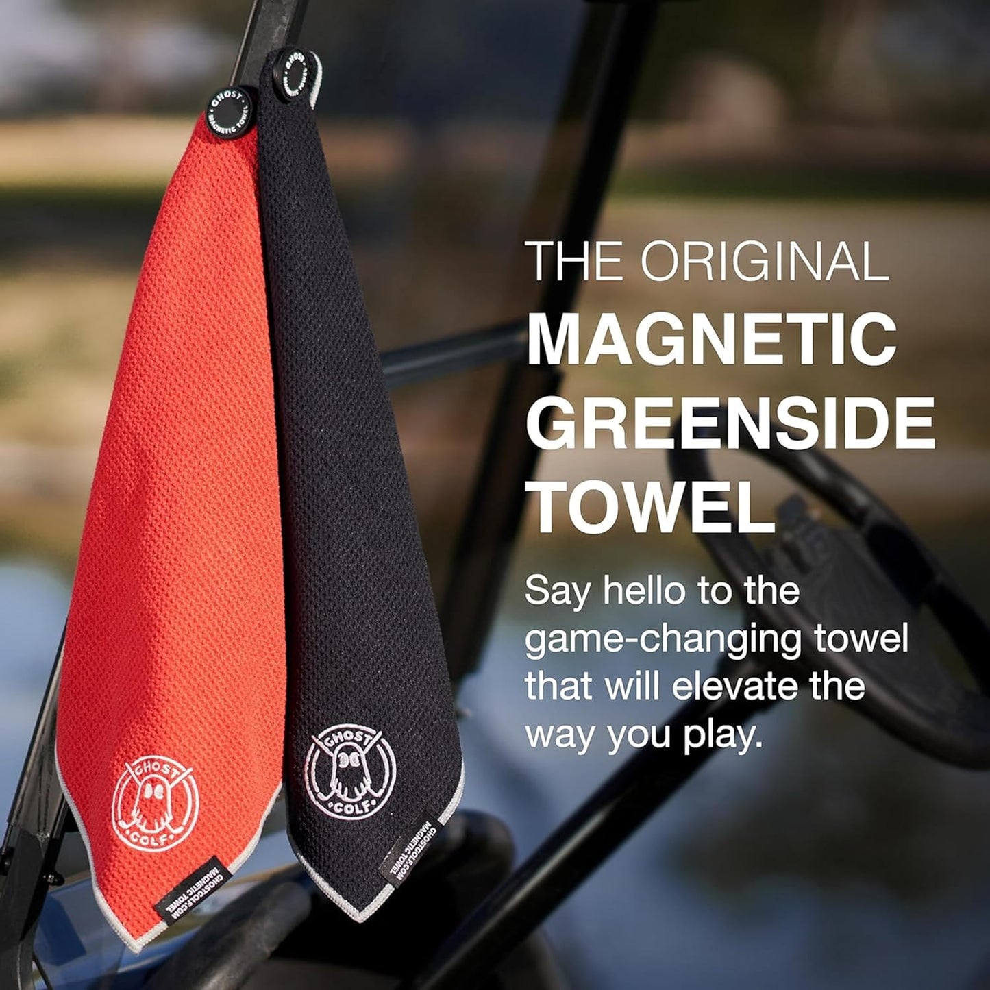 Ghost Golf Magnetic Towel (Greenside) - Premium Ultra-Absorbent Microfiber Golf Towel with Magnet for Golf Carts or Clubs - 18" x 18" Golfing Gear - Waffle Weave Pattern (Orange)