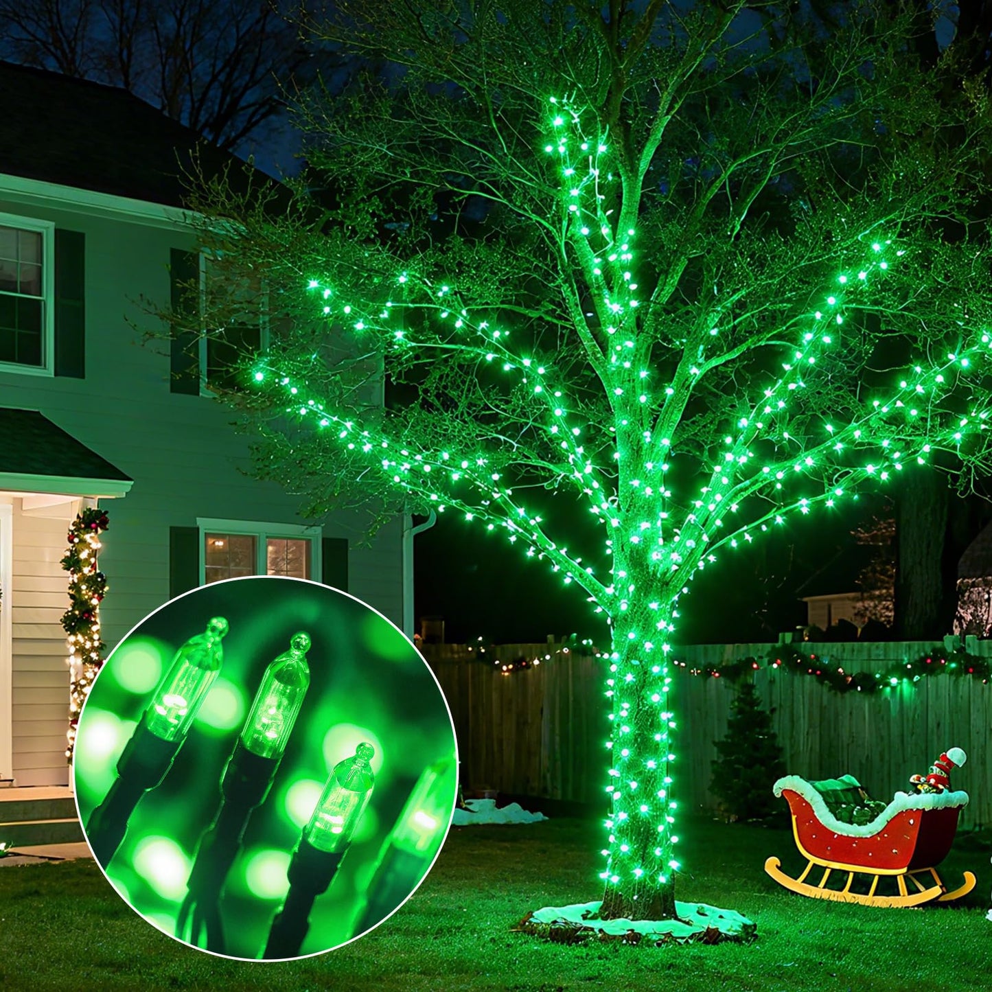 Vtechology 33Ft 100 Led Battery Operated Green Christmas Tree Lights 8 Modes Battery String Lights With Timer Indoor Outdoor For Christmas Tree Halloween Holiday Party Bedroom Classroom Decoration