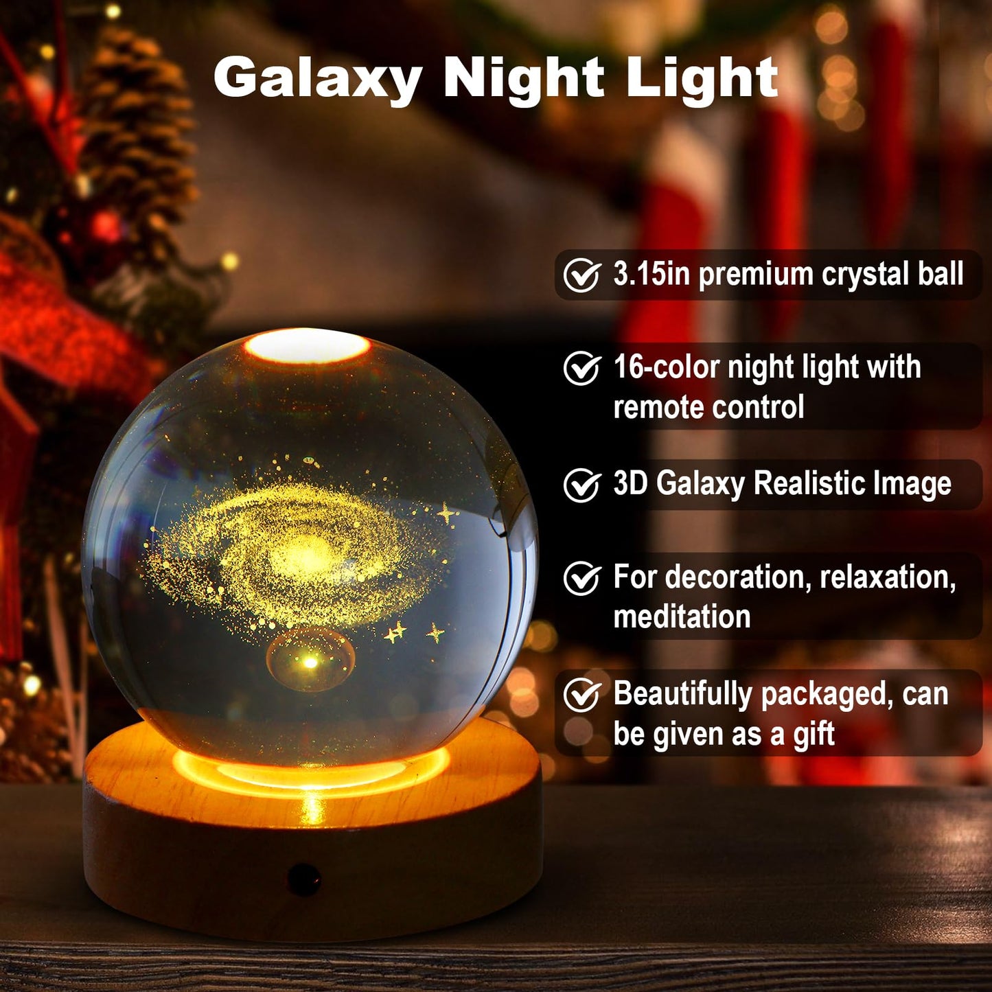 youglatt Galaxy Night Light Lamp, 3D Crystal Ball, 16 Color LED, Remote Control, Space Theme, Transparent Color, Model A6