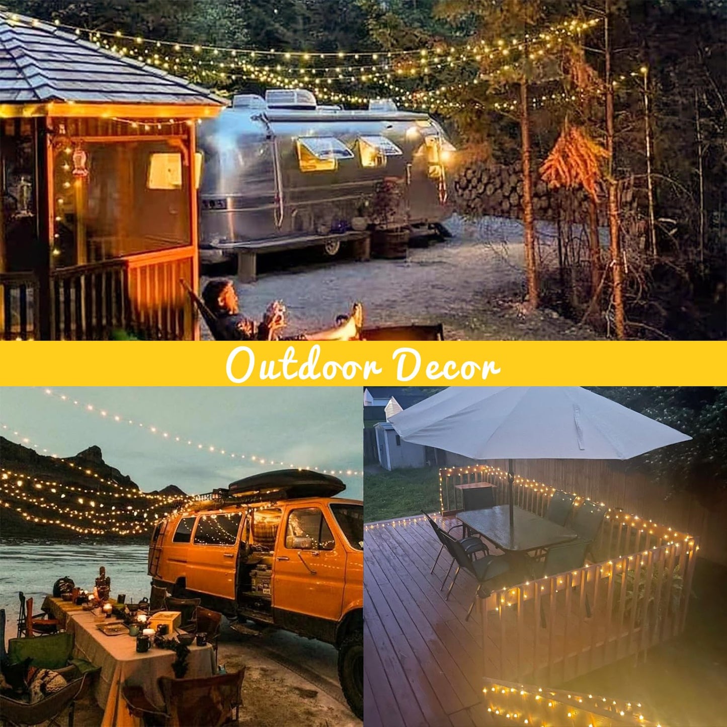 QITONG Solar Fairy Lights, 200 LED Warm White, 66ft Each, 2 Pack, Waterproof Silver Wire, 8 Modes