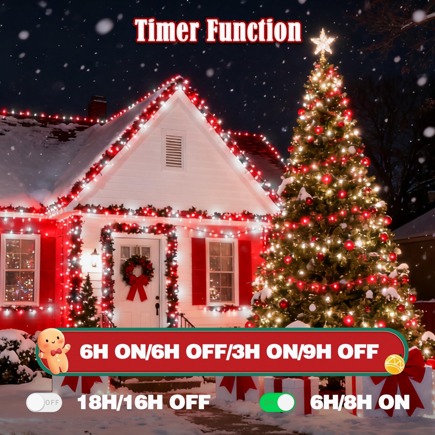 Voice Control 88Ft 240Led Smart Christmas String Lights Outdoor/Indoor | String Lights Plug In With Remote  12Modes  7Voice Commands & Timers  Christmas Twinkle Light For Xmas Tree Decor (Red & White)