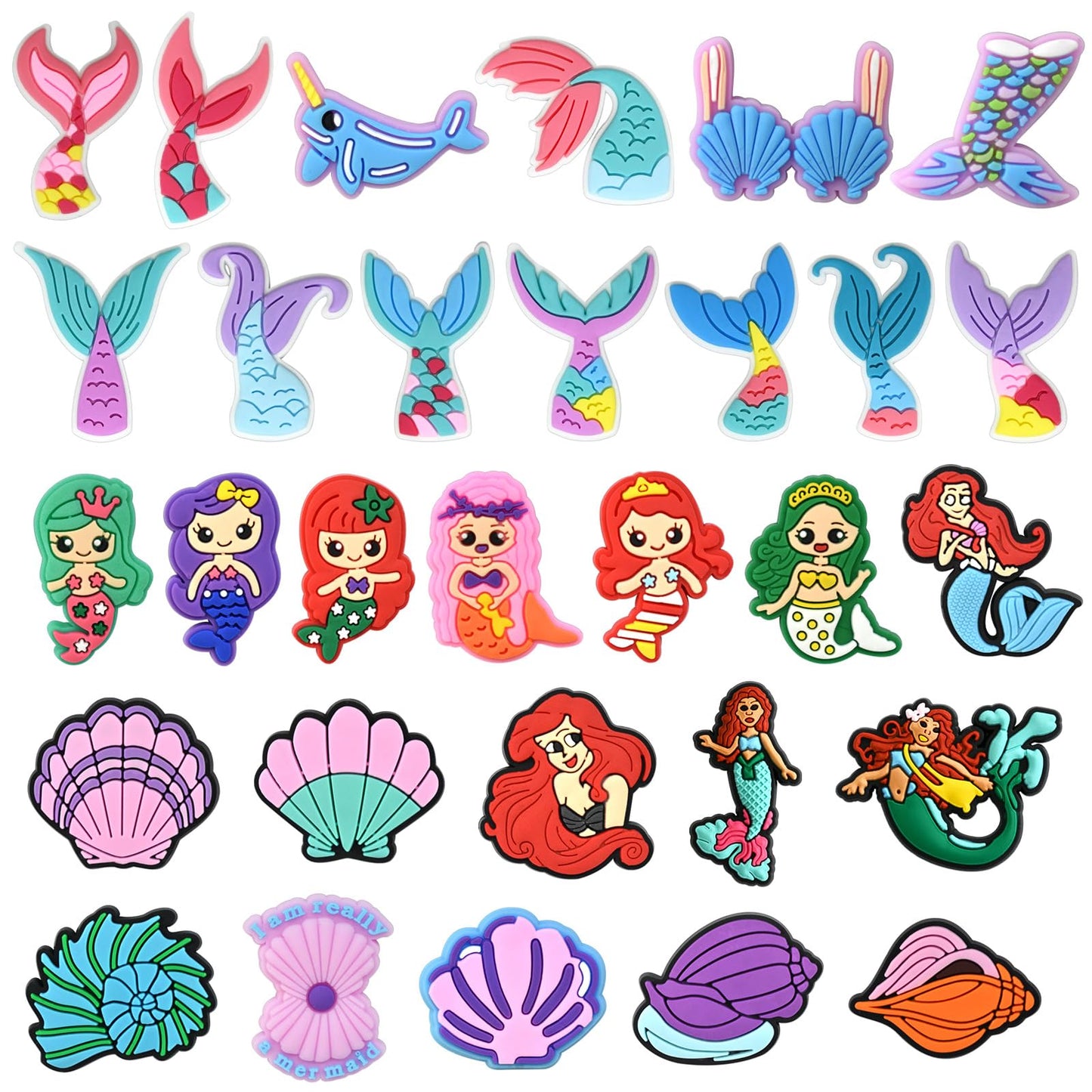 Pabucle 30 Pcs Mermaid Rubber Rings Soft Ocean Theme Cupcake Ring for Birthday Party Favors Supplies Pretend and Dress Up Rings