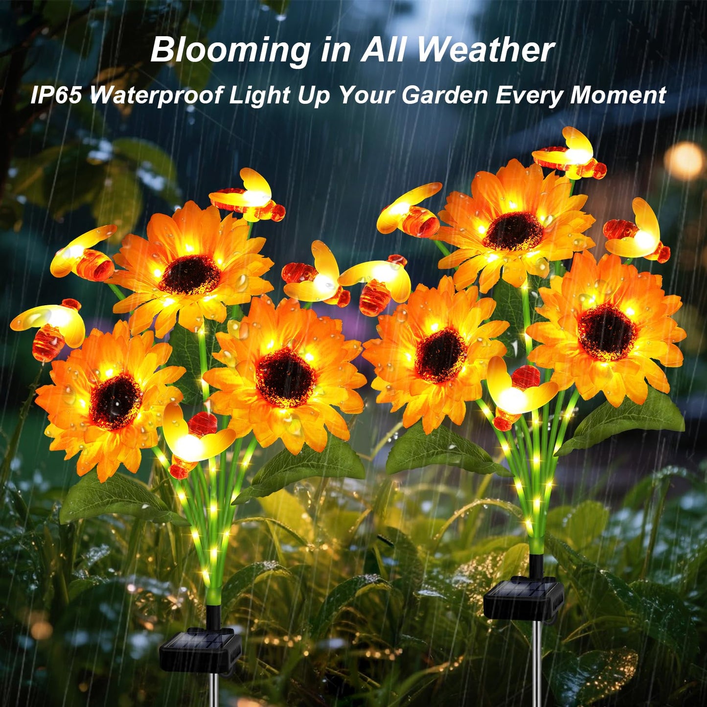 ANGMLN Solar Garden Lights 6 Pack, Waterproof Warm White Swaying Bee Lights with Sunflowers, Model XM-6Tsunflowerbee-6