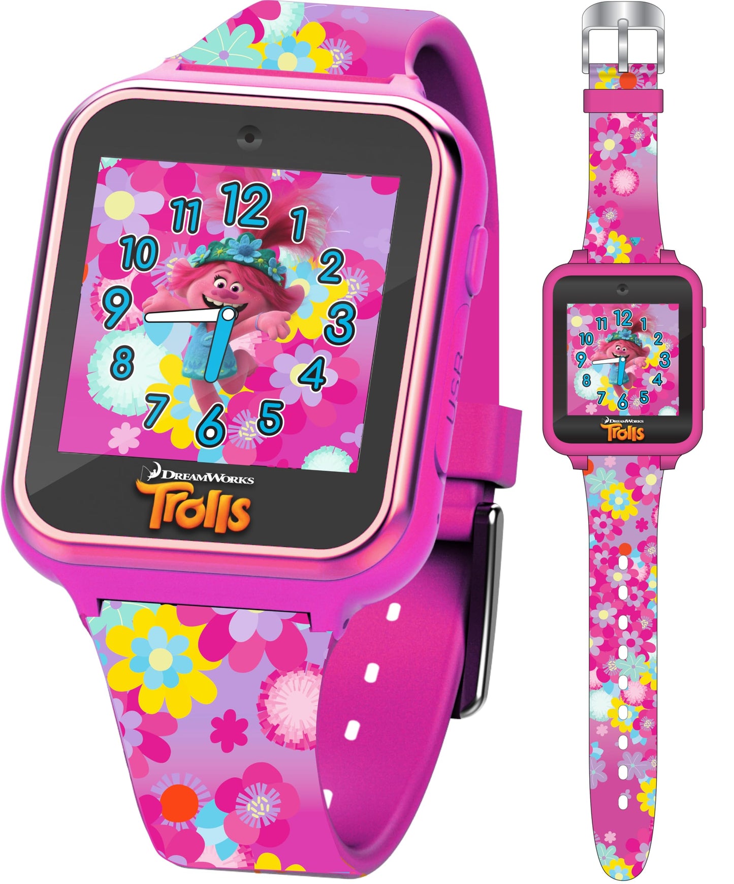 Dreamworks Trolls World Tour Kids Smartwatch With Selfie Video Camera Alarm Stopwatch Games Voice Recorder Calculator Step Calor