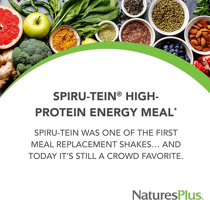 Natures Plus SPIRU-TEIN Shake - Cookies & Cream - 2.3 lbs, Spirulina Protein Powder - Plant Based Meal Replacement, Vitamins & Minerals for Energy - Vegetarian - 30 Servings