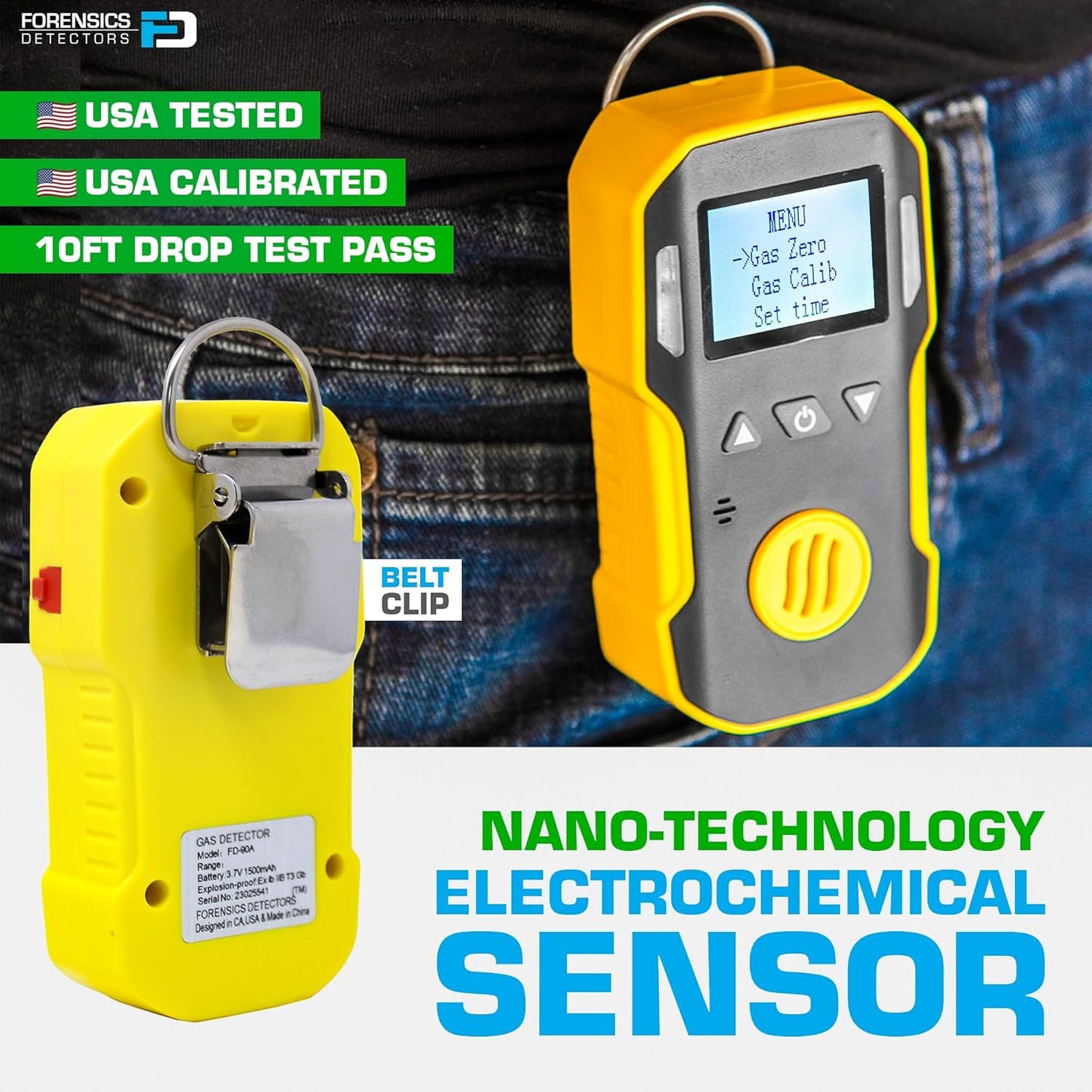Benzene Detector (C6H6) by Forensics | USA NIST Calibration & Certificate | Dust & Explosion Proof | USB Recharge | Sound, Light and Vibration Alarms | 0-20 ppm |