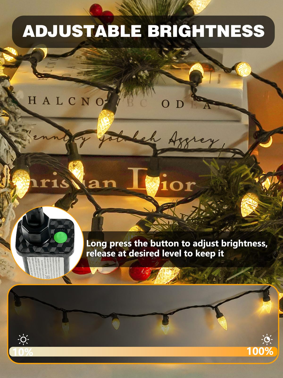 2 Pack C6 Christmas Lights Outdoor Indoor  Total 200 Led 66 Ft Connectable Christmas String Lights With Timer & 13 Modes  Waterproof Twinkle Light For Xmas Tree Party Wedding Decorations (Warm White)
